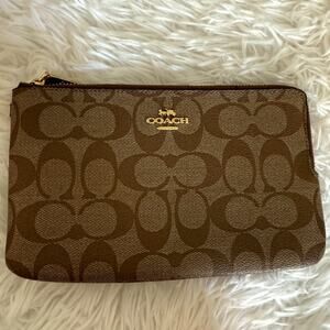 COACH Brown Signature Double Zipper Pouch